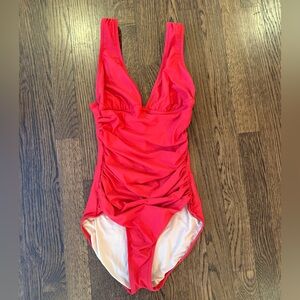 J Crew Red Rushed One-Piece Swimsuit
